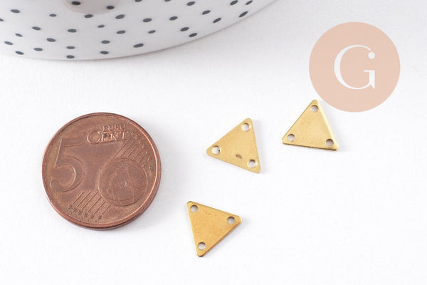 Breloque triangle 3 trous laiton brut, pendentif sans nickel,creation bijoux, pendentif geometrique,9mm,x 10 (G3111)