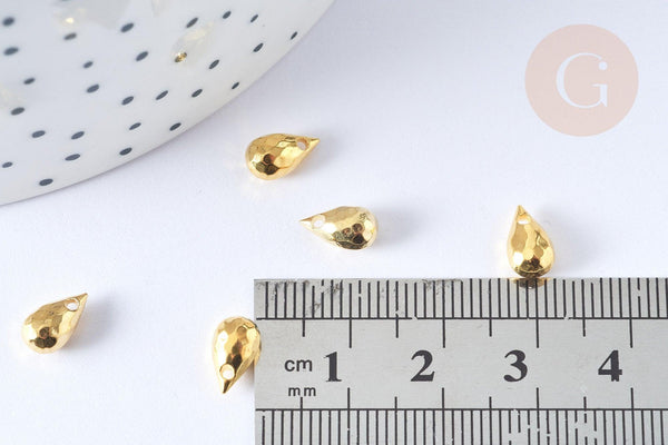 Breloques gouttes martelées zamac doré 9mm, Pendentif doré zamac, breloque goutte dorée, x10 G7904
