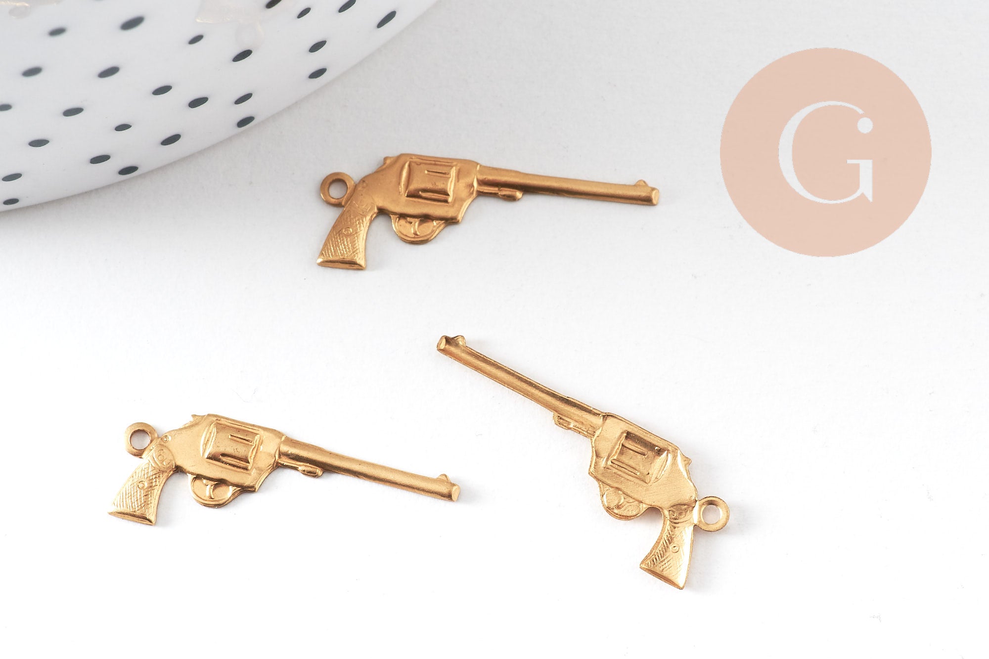 Breloques revolver Laiton doré, x 2 G6910