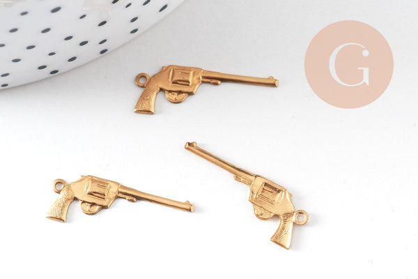 Breloques revolver Laiton doré, x 2 G6910