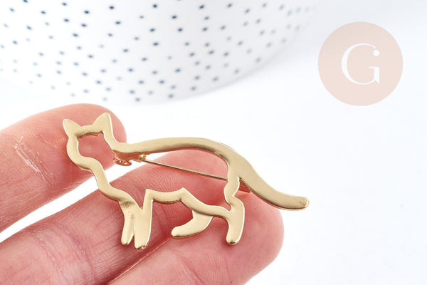 Broche Chat zamac doré 54mm, x1 (G8850)