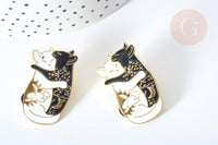 Broche Pin's Chat émail blanc et noir zamac doré 35x23mm, broche dorée, décoration veste, x1 G8082