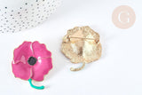 Broche fleur coquelicot violet laiton doré émaillé,broche dorée, 59x25mm, x1 G7278