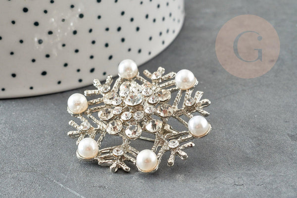 Broche flocon de neige zamac zircons 45mm, x1 (G9774)