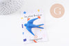 Broche hirondelle zamac doré émail bleu doré 50mm, x1 (G10140)