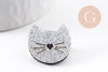 Broche mignon chat gris à paillettes 22mm, x1 (G10053)