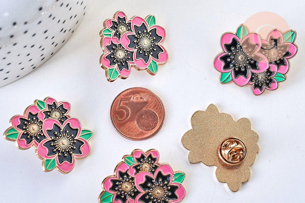 Broche pins Fleurs motif végétal doré émail,broche dorée, décoration veste, 30x25mm,x1 G5555