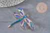Broche pin Libélula insecto alado zamac dorado azul 74x50mm, x1 VÁLIDO