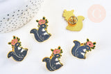 Broche pins animal écureil motif végétal doré émail, décoration veste, 27x26mm,x1 (G5540)
