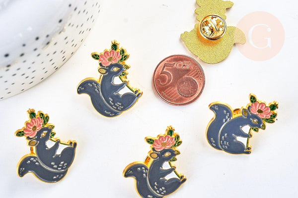 Broche pins animal écureil motif végétal doré émail,broche dorée ,décoration veste, 27x26mm,x1 G5540
