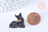 Broche pins biche motif mystique noir doré émail 25x26mm, décoration veste, x1 (G6730)