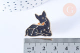 Broche pins biche motif mystique noir doré émail 25x26mm, décoration veste, x1 (G6730)