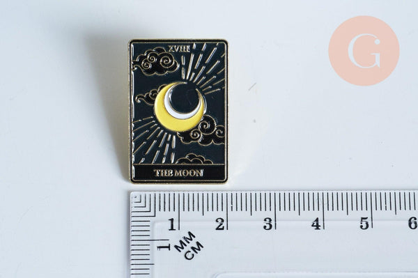 Broche pins carte tarot La lune mystique émail noir doré émail 30.5mm,broche dorée,décoration veste,x1 G6718