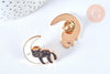 Broche pins chat noir et lune blanche doré émail 30mm,x1 (G6799)
