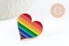 Broche pins coeur LGBT zamac doré arc-en-ciel 23mm, x1 (G9458)