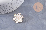 Broche pin's flocon de neige blanc zamac doré 24mm, x1 (G10097)