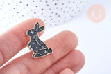 Broche pins lapin motif mystique noir doré émail 26x17mm, décoration veste, x1 (G6617)