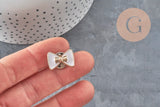 Broche pin's noeud blanc plastique & fer doré 18.5mm, x1 (G11331)