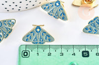 Broche pins papillon mystique doré émail bleu 27.5x18mm, x1 (G5547)