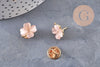 Broche trèfle à 4 feuilles zamac doré verre rose 13.5mm, x1 (G10991)