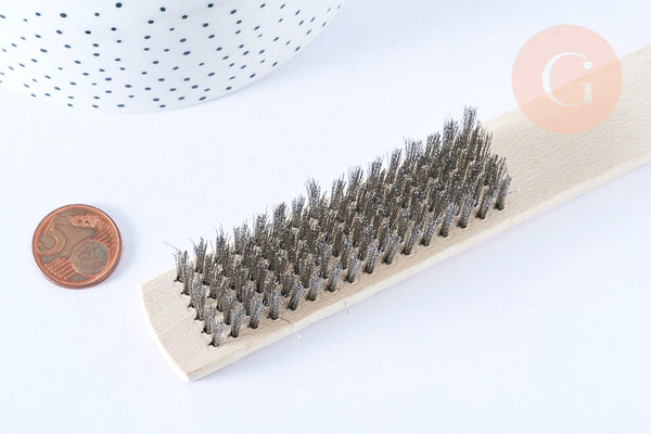 Brosse métallique nettoyage bijoux en bois et acier inoxydable 20 mm, x1 (G7065)