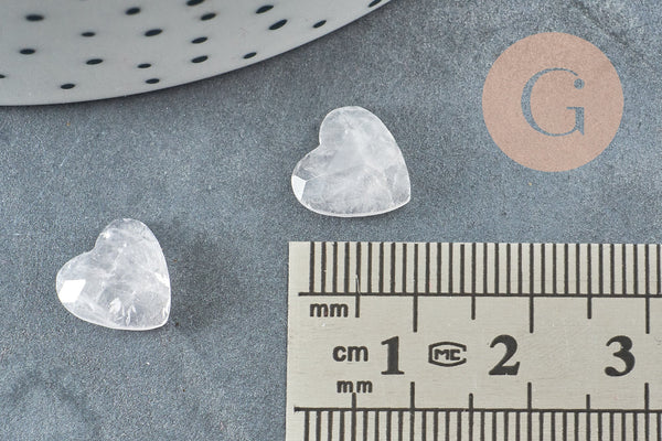 Cabochon Cœur pierre quartz rose naturel facetté 10mm, x1 (G8877)