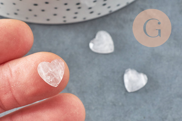 Cabochon Cœur pierre quartz rose naturel facetté 10mm, x1 (G8877)