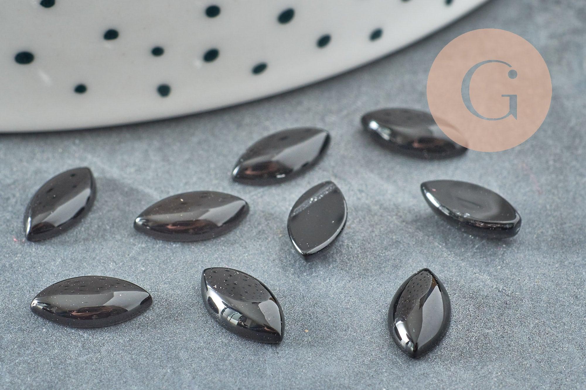 Cabochon Marquise agate noire naturelle 10mm, x1 (G5759)