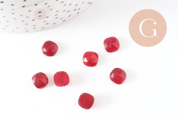 Cabochon carré jade naturel teinté rouge 8x8mm, x1 (G9687)