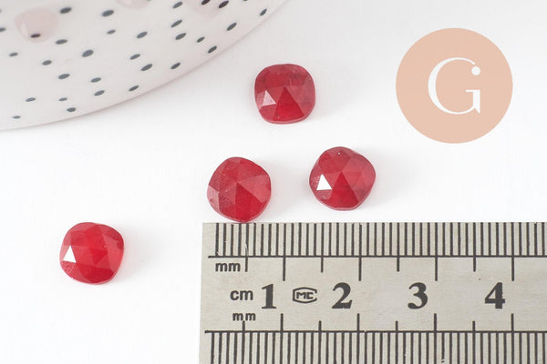 Cabochon carré jade naturel teinté rouge 8x8mm, x1 (G9687)