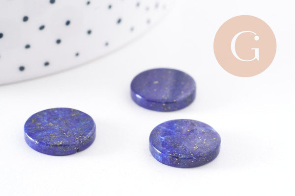 Cabochon disque rond bleu lapis lazulis naturel 15mm, x1 (G10214)