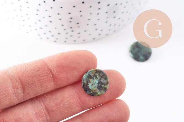 Cabochon disque rond turquoise africaine naturelle 15mm, x1 (G10213)