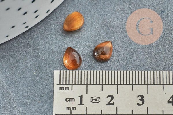 Cabochon goutte Œil de tigre naturel 8x6mm, x1 (G7572)
