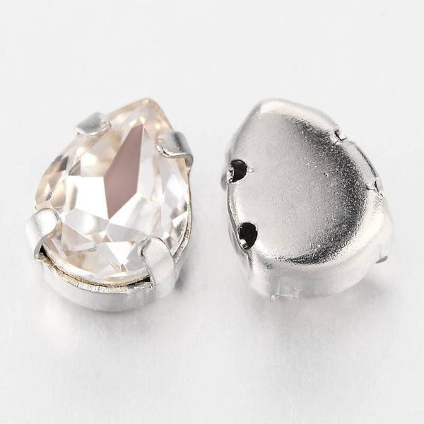 Cabochon goutte cristal métal platine à coudre 6x8mm, x5 (G0018)