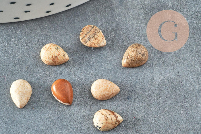 Cabochon goutte jaspe paysage naturel 8x6mm, x1 (G2260)