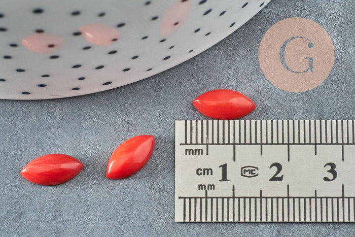 Cabochon marquise corail naturel rouge 10x8mm, 6x12mm, x1 (G3304)
