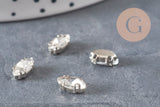 10x Platinum Plated Brass Shuttle Clear Crystal Cabochon, 8x4mm (G11191)