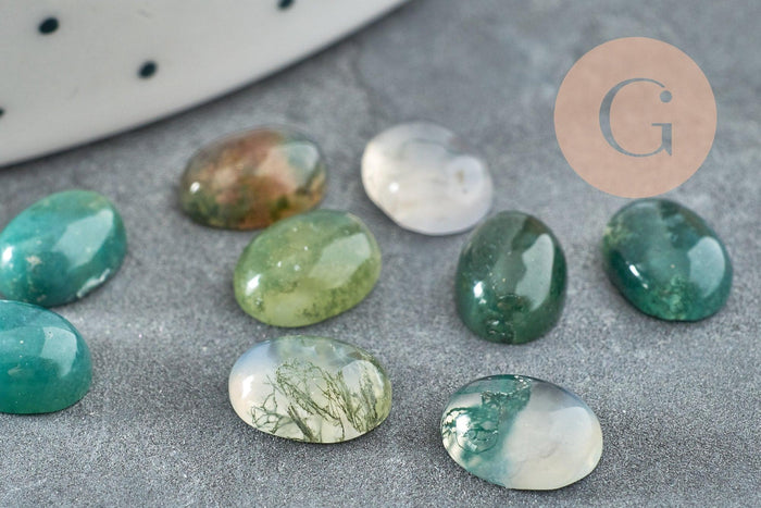 Cabochon ovale agate mousse naturelle 8x6mm, x1 (G0413)