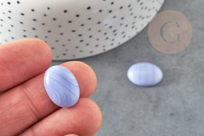 Cabochon ovale agate naturelle bleu clair 18x13mm, x1 (G1922)