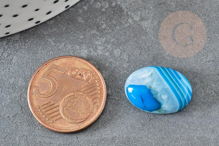 Cabochon ovale agate naturelle teinté bleu 18x13mm,x1 (G2037)
