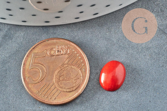 Cabochon ovale corail naturel teinté rouge 10x6mm, x1 G6750
