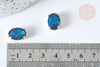 Cabochon ovale cristal bleu intense avec serti en laiton doré 14x10mm, x5 (G8115)