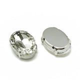 Cabochon ovale cristal métal platine à coudre 10x14mm, x1 (G0015)