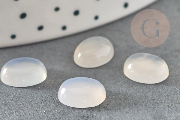 Cabochon ovale jade blanc naturel 10x8mm, x1 (G1292)