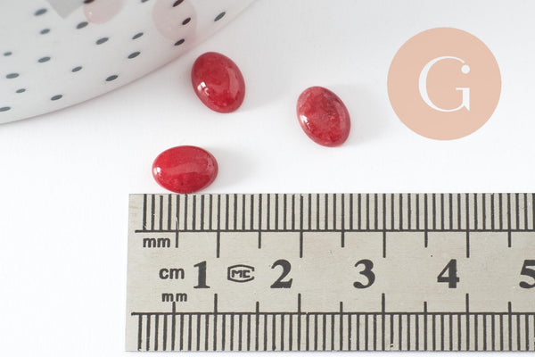 Cabochon ovale jade naturel rouge 8x6mm, x1 (G10124)