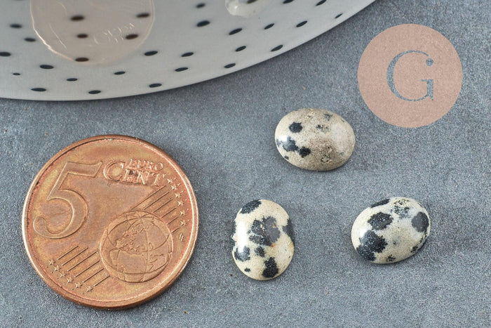 Cabochon ovale jaspe dalmatien naturel 10x8mm, x1 (G1590)