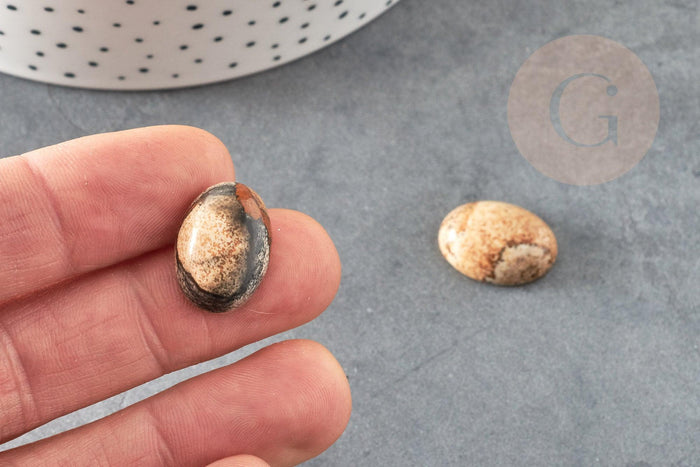 Cabochon ovale jaspe paysage naturel 13x18mm, x1 (G2062)
