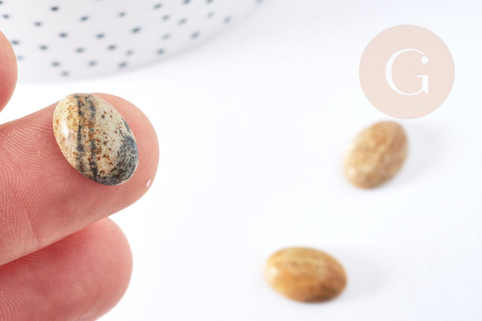 Cabochon ovale jaspe paysage naturel 14x10mm, x1 (G8660)