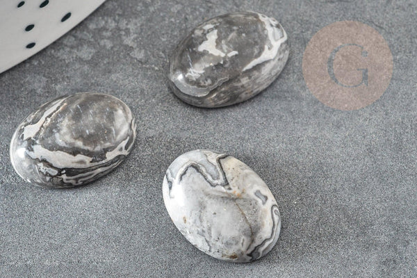 Cabochon ovale jaspe zebra naturel 13x18mm, x1 (G5050)