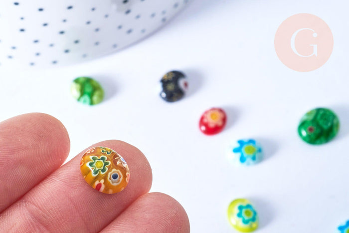 Cabochon ovale millefiori tailles variées 10-14mm, x10 (G8733)